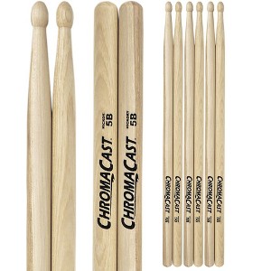ChromaCast 5B USA Made Hickory Drumsticks Pair - Wood Tipped - Drum Sticks Tour Tested by Pro Drummers - Real American Hickory Wood - 1 of 4