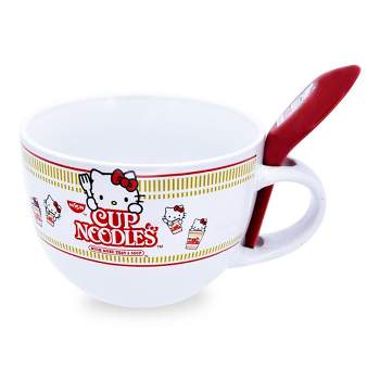 Silver Buffalo Sanrio Hello Kitty x Nissin Cup Noodles Soup Mug With Spoon | Holds 24 Ounces