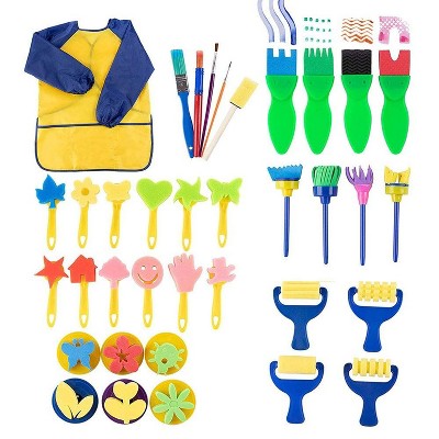 36-Piece Kids Artist Set-Paint Sponge Paint Brush Foam Brayer and Artist Apron for Kids Toddler Art Creativity Craft DIY Project Learning Drawing