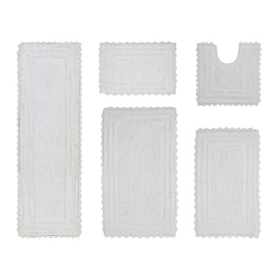 Lilly Crochet Collection 100% Cotton Tufted Reversible 5-Piece Bath Rug Set – Super Absorbent, Machine Washable Bathroom Mats with Crochet Pattern