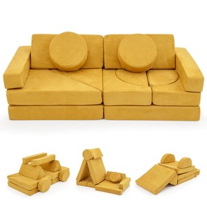 Costway 14 PCS Modular Kids Play Couch Child Sectional Sofa Toddler Soft Playset Blue/Gray/Yellow - 1 of 4
