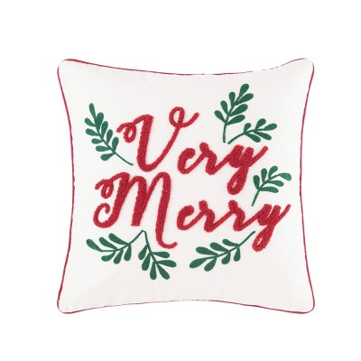 C&F Home 18" x 18" Very Merry Chain Stitch Christmas Holiday Throw Pillow