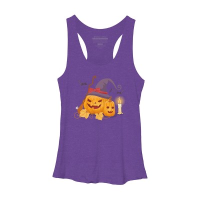 Women's Design By Humans Halloween Witch Pumpkins With Bats By VectorVillain Racerback Tank Top