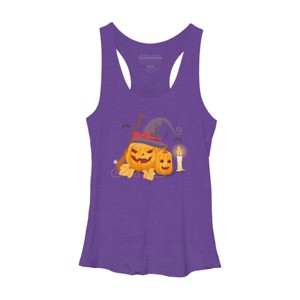 Women's Design By Humans Halloween Witch Pumpkins With Bats By VectorVillain Racerback Tank Top - 1 of 3