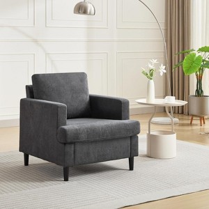 Mid-Century Modern Linen Fabric Armchair Comfy Upholstered Sofa with Thick Cushion & Leg, Deep Seat & No Assembly Required, for Living Room, Bedroom - 1 of 4
