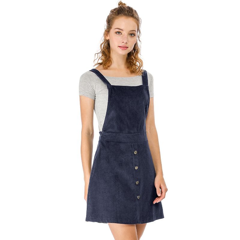 Allegra K Women's Corduroy Button Front A-Line Bib Overall Pinafore Skirts, 3 of 8