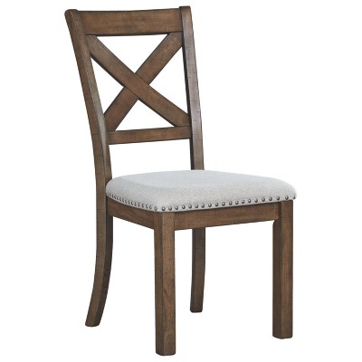 Set of 2 Moriville Dining Upholstered Side Chair Grayish Brown - Signature Design by Ashley: Classic X-Back, Nailhead Trim