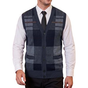 INSPIRE CHIC Men's Classic Sleeveless V-Neck Button Argyle