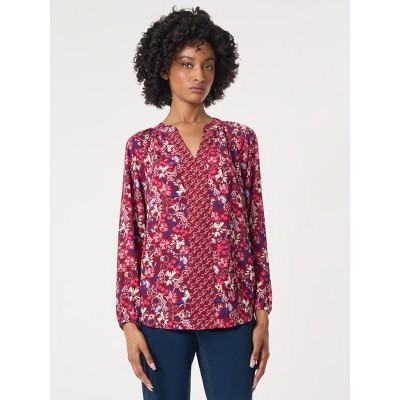 Jones New York Printed Long Sleeve Raglan Blouse