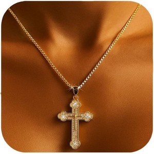 Gold Plated Cross Necklace for Women, Dainty Cubic Zirconia Faith Jewelry Gift - 1 of 4