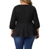 Agnes Orinda Women's Plus Size Front Ruched Sweetheart Neck Elbow Sleeve Peplum Blouses - 4 of 4