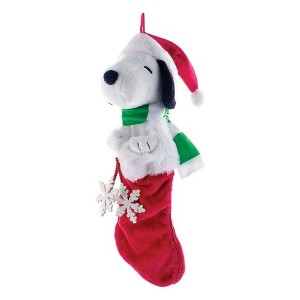 Kurt Adler Peanuts Plush Stocking, Snoopy with Santa Hat, 21" - 1 of 3