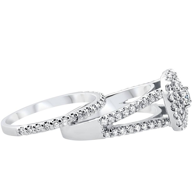 Pompeii3 1 1/10ct Cushion Halo Diamond Engagement Wedding Ring Set 10K White Gold - Size 7, 2 of 6