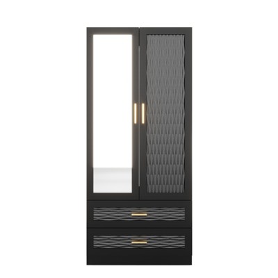 Keloyid Black Wood 31.5 in. Armoire with 2 Drawers and 1 Shelves
