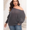 Garvee Womens Plus Size Off-Shoulder Sweater Tops Batwing Sleeve Winter Knit Blouses - 2 of 4
