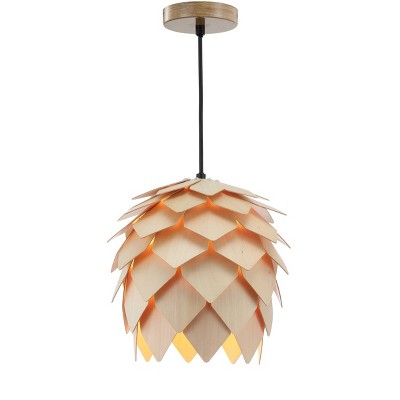 11.75" Simon Pinecone Wood Pendant (Includes Energy Efficient Light Bulb) Brown - JONATHAN Y