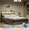 WOWLIVE Queen/Full/King Size Bed Frame with 4 Drawers, Modern bed with LED Light and Charging Station, Storage Headboard, HB00 - 4 of 4