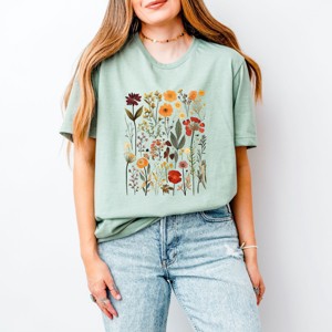 Simply Sage Market Vintage Pressed Flowers Short Sleeve Tee - XL - Sage - 1 of 4