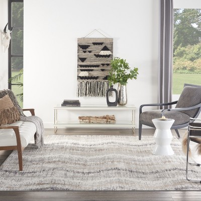 Modern Abstract Chevron 8' x 10' Grey Ivory Synthetic Area Rug