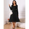 INSPIRE CHIC Women's Fall Long Sleeve Casual Crewneck Pleated A Line Flowy Midi Party Dresses with Belt - 4 of 4
