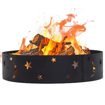 Sunnydaze Outdoor Heavy-Duty Steel Portable Fire Pit Ring with Die-Cut Stars and Moons - 36" - Black
