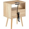 15.75" Multifunctional Nightstand Rattan End Table Storage Cabinet with Drawer Shelf USB Charging Ports Power Outlet for Living Room Bedroom - 3 of 4