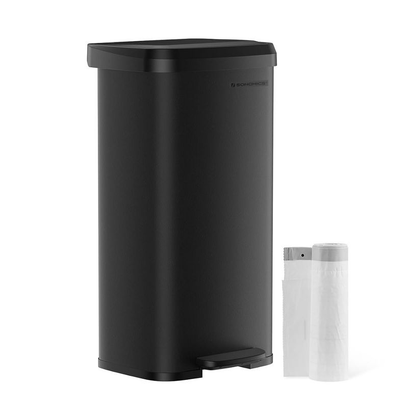 SONGMICS Kitchen Trash Can, 18-Gallon Stainless Steel Garbage Can, with Stay-Open Lid and Step-on Pedal, Soft Closure, Tall, Large, Black, 1 of 10