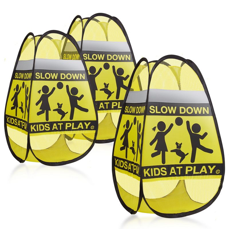 Dryser 3-Pack Caution Slow Down Kids at Play Safety Signs with Reflective Tape - 24" Yellow Pop-up Children at Play Signs, 1 of 8