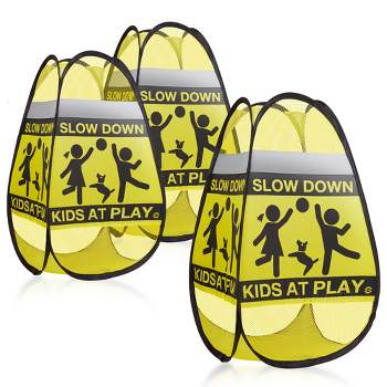 Dryser 3-Pack Caution Slow Down Kids at Play Safety Signs with Reflective Tape - 24" Yellow Pop-up Children at Play Signs