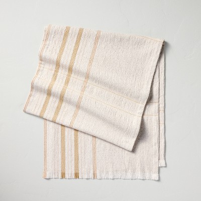 20"x90" Offset Plaid Woven Table Runner Light Tan/Blush - Hearth & Hand™ with Magnolia: Cotton-Jute, Machine Washable