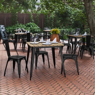 Declan 31.5" Square Brown Poly Resin Top Black Steel Base Dining Table