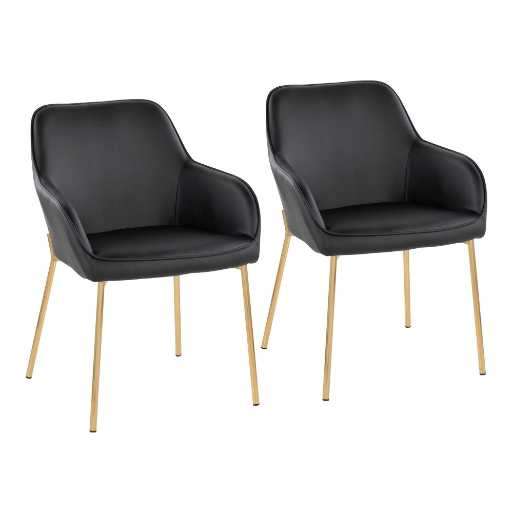 Photos - Chair Set of 2 Daniella PU Leather/Steel Dining  Gold/Black - LumiSource