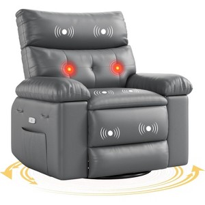 Swivel Electric Massage Chair, Rocking Recliner Chair with Vibration and Heating, Overstuffed Faux Leather Sofa W/USB, Power Glider - 1 of 4