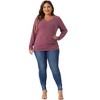 Agnes Orinda Women's Plus Size Knitted Buttons Decor Ruched Waist Long Sleeve V Neck T-shirts - 3 of 4