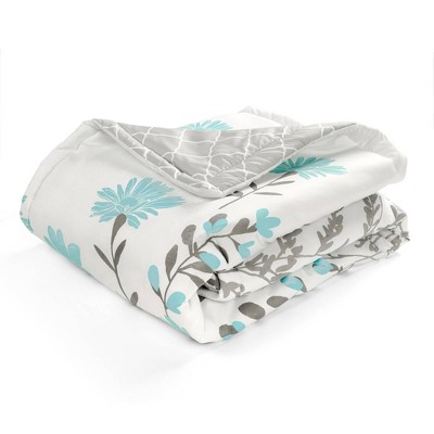 50"x60" Aprile Single Throw Blanket Blue - Lush Décor: Reversible, Soft Microfiber, Floral & Trellis Design
