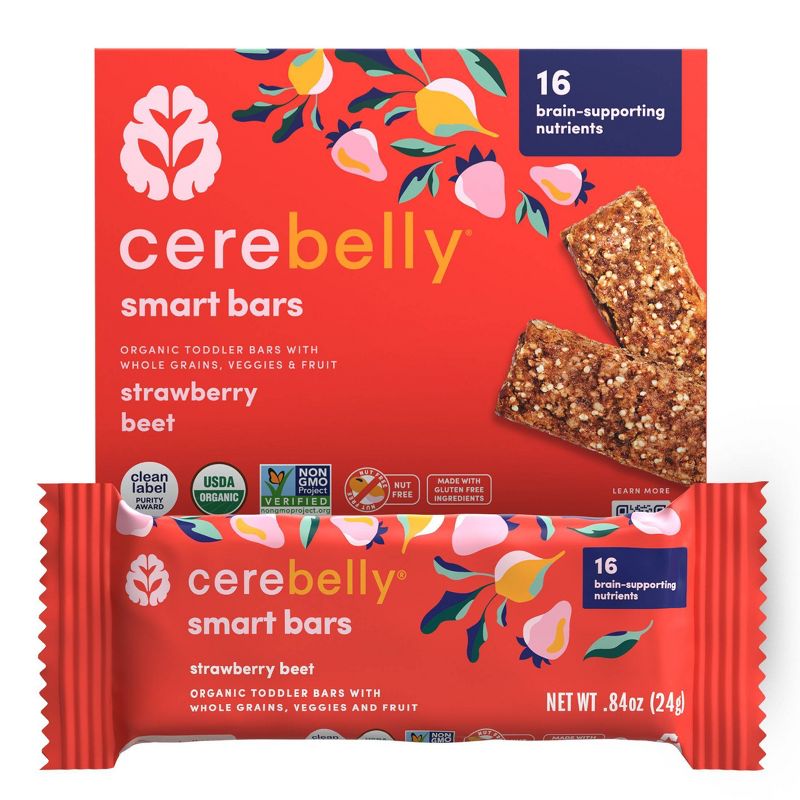 Cerebelly Organic Strawberry Beet Smart Snack Bars - 4.2oz/5pk, 1 of 7