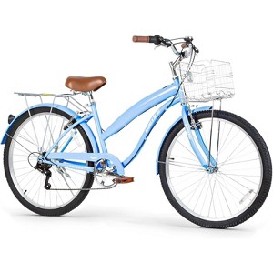 WEIZE Beach Cruiser Bike, 26 inch Commuter Bicycle for Adult, 7-Speed Comfortable City Bikes with Rear Rack or Basket, Multi Colors - 1 of 4