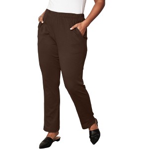 Roaman's Plus Size Straight Leg Soft Knit Pull-On Pant - 1 of 4