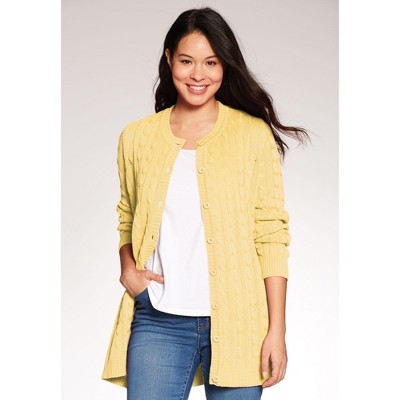 Woman Within Plus Size Cotton Cable Knit Cardigan Sweater