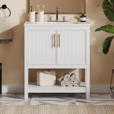 30"Bathroom Vanity Units,Bathroom Cabinets With Ceramic Sink And Versatile Storage,Ideal For Small Bathrooms-The Pop Home