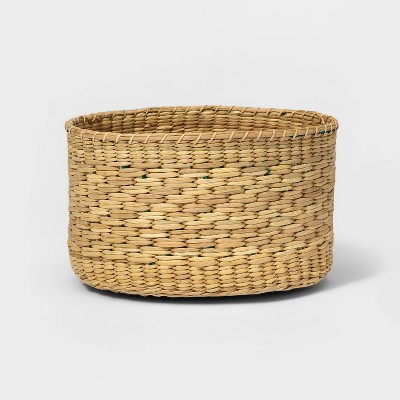 Round Basket with Color Bands and Diagonal Pattern Natural - Threshold™