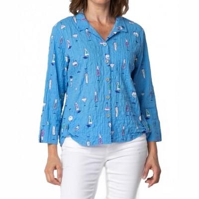 Women's Side Tab Crinkle Cotton Button Front Top - habitat M