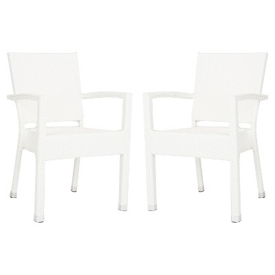 Kelda 2pk All-Weather Wicker Patio Stacking Dining Chairs - White - Safavieh