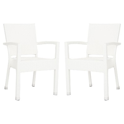 Kelda 2pk All-Weather Wicker Patio Stacking Dining Chairs - White - Safavieh