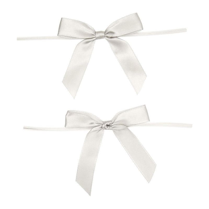 Juvale 100 Pack Silver Pre Tied Satin Bows for Crafts, Party Favors, Goodie Bags, Baked Goods Packaging, 3 in, 5 of 7