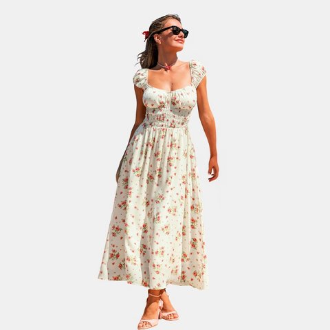 Женские платья Cupshe Women's Floral Maxi Dress With Smocked Waist-S-Beige