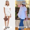 EXLURA Women's 2025 Summer Cap Sleeve Tops Loose Button Down Dress Shirt Casual V Neck Pleated Textured Work Blouse - 2 of 4