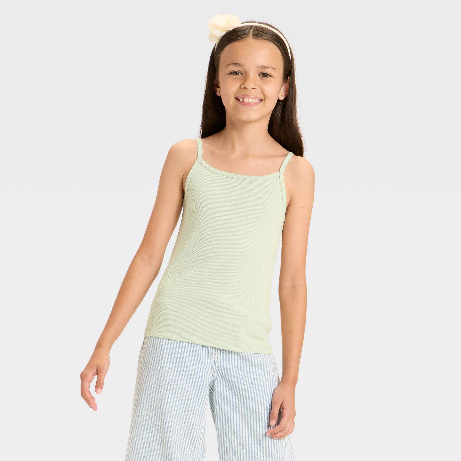 Girls' Fitted Ribbed Tank Top - Cat & Jack™ Light Sage Green XS