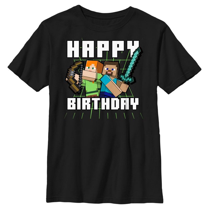 Boy's Minecraft Happy Birthday Steve and Alex T-Shirt, 1 of 6