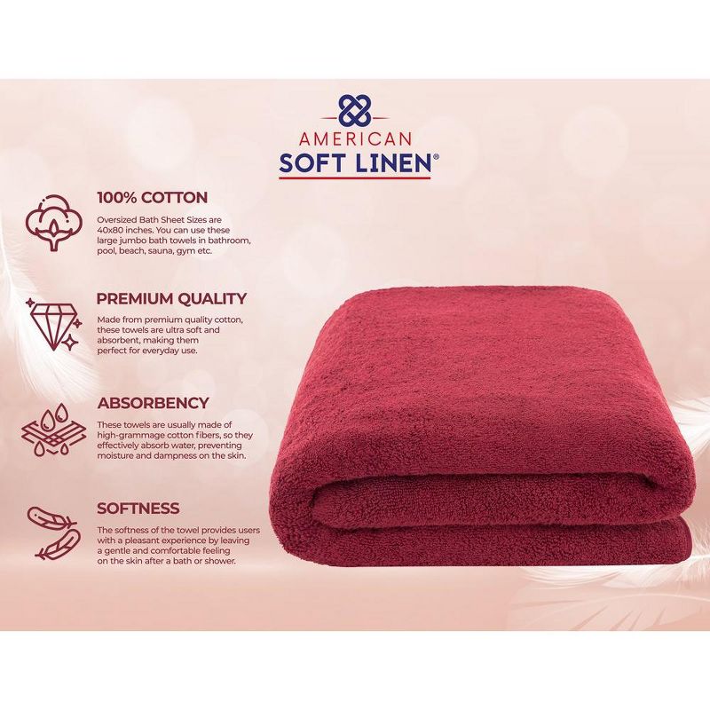 American Soft Linen 100% Cotton Oversized Bath Sheet, 40 in by 80 in Bath Towel Sheet, 3 of 10